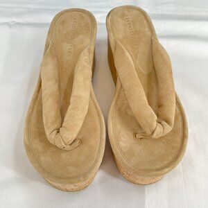 Veronica Beard Geno Wedge Sandals Size 9 Cork Tan Suede